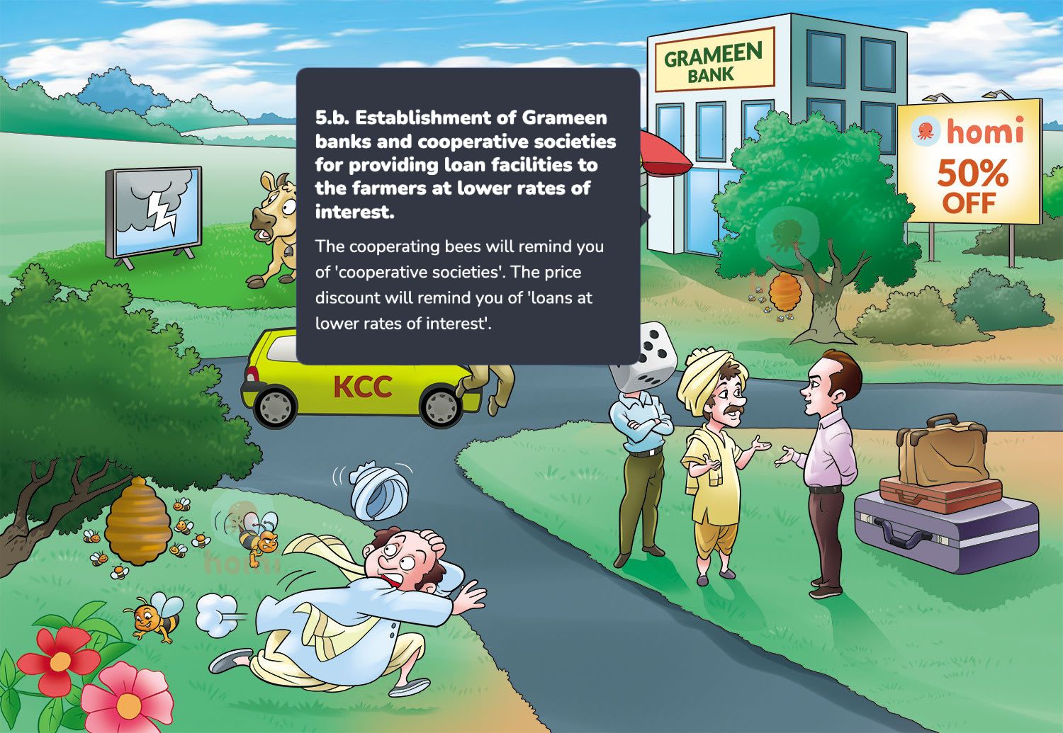 Establishment of Grameen banks and cooperative societies for providing loan facilities to the farmers at lower rates of interest.
