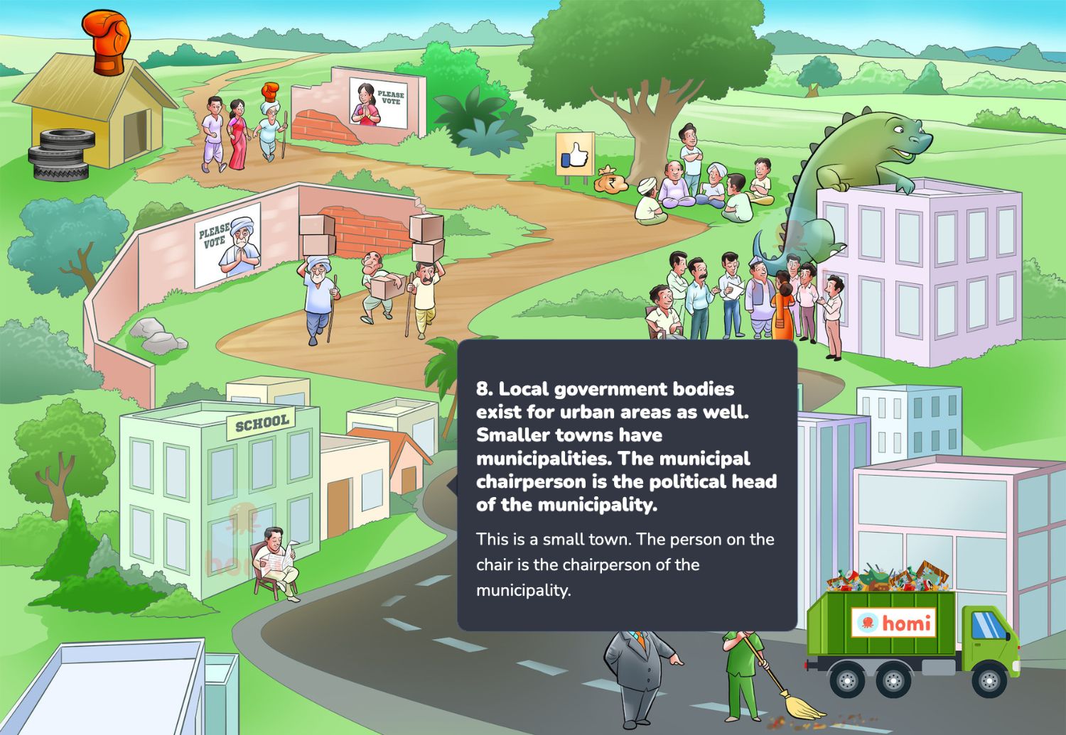 Tier III - District level - All the blocks in a district together constitute the zilla (district) parishad. Other than elected members, members of the Lok Sabha and MLAs of that district and some other officials of other district level bodies are also its members. Zilla parishad chairperson is the political head of the zilla parishad.